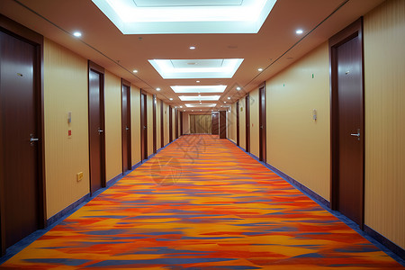 走廊通道地板上彩色的地毯背景