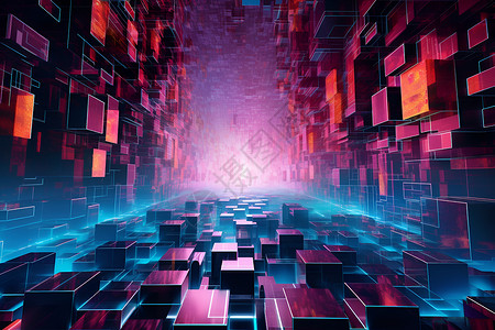 炫酷的背景图案立方体迷宫中心的亮光闪烁设计图片