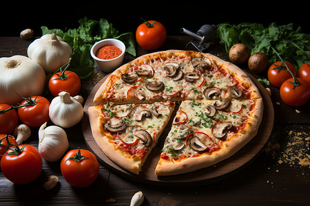 披萨烘焙美味的意式披萨张照片背景