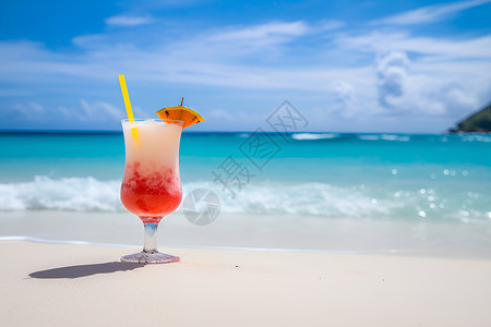 沙滩饮料宣传单冰镇饮品在沙滩边背景