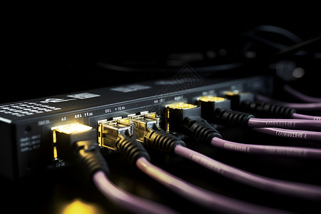 宽带网络服务器上的灯光和连接线背景