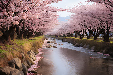 樱花河畔背景图片