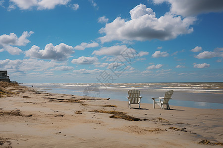 沙滩上两把椅子背景图片