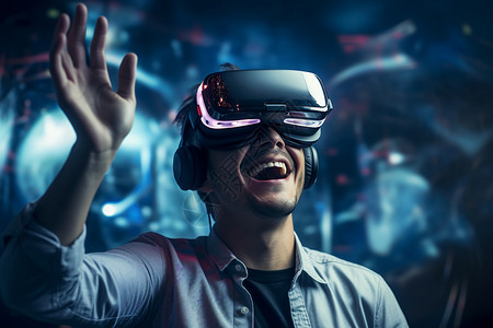 VR娱乐男子戴着虚拟眼镜背景