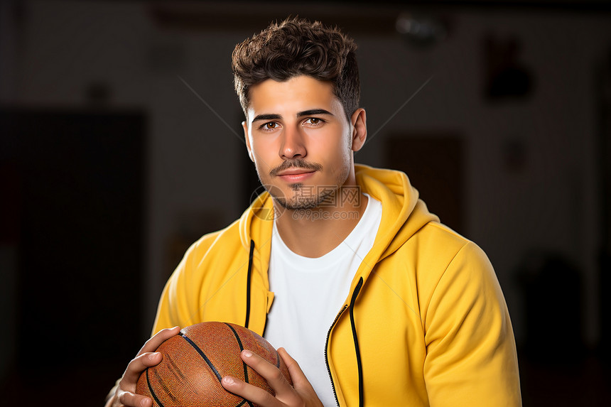 男子手中的篮球图片
