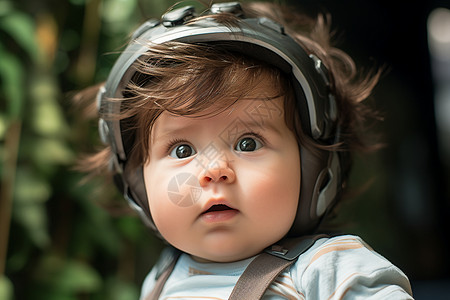 小宝宝戴耳机背景图片
