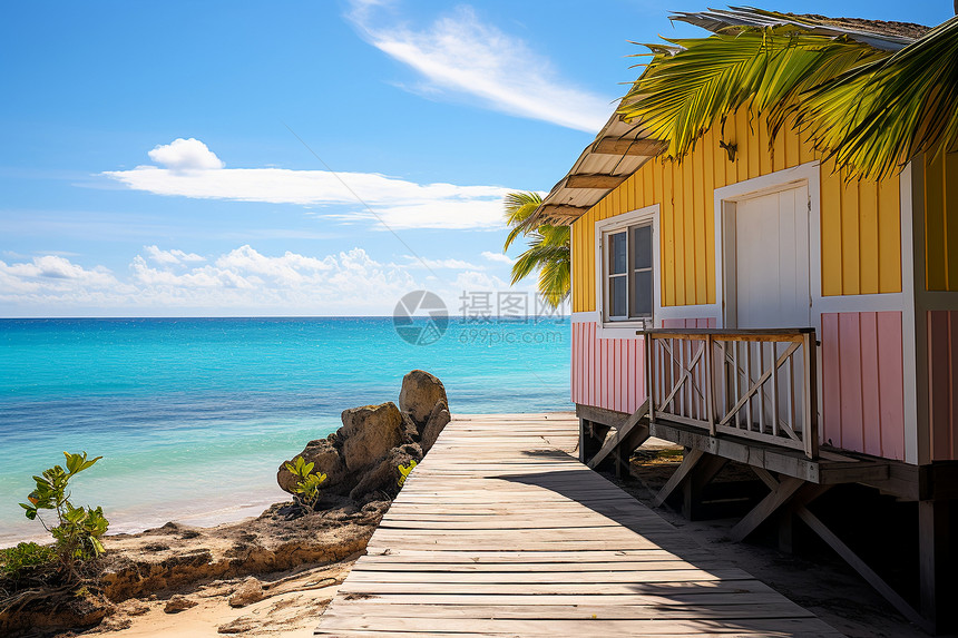 海边小屋美景图片