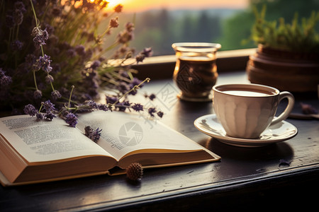 早晨一本书一杯咖啡背景图片