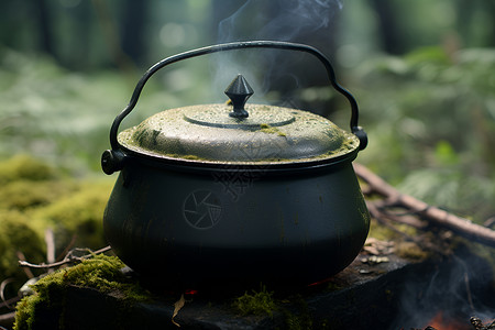 石头上烧制的茶壶背景图片