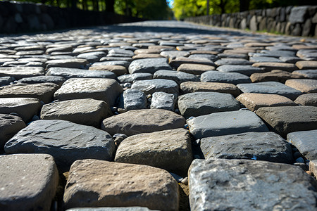 条铺砌街道石头铺砌的街道道路背景
