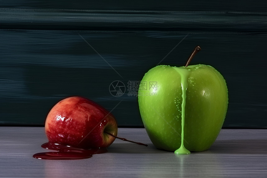 桌面上翠绿的苹果图片