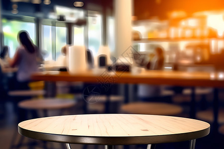 咖啡店的木质桌子背景图片