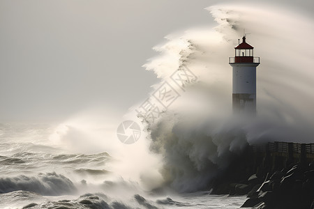 巨浪中的建筑灯塔背景图片