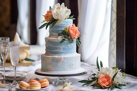 订婚仪式上的花卉蛋糕高清图片