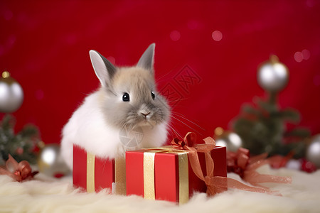 礼盒上的可爱兔子背景图片