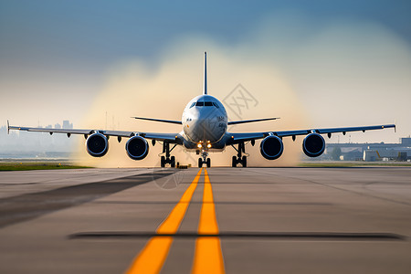 机场跑道上的飞机背景图片