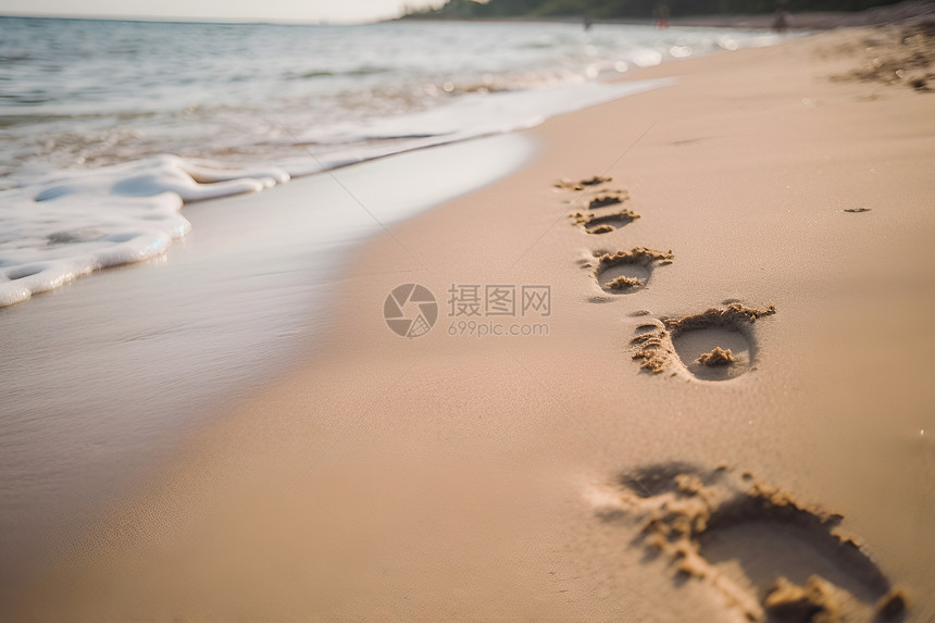 海洋海滩上的脚印图片