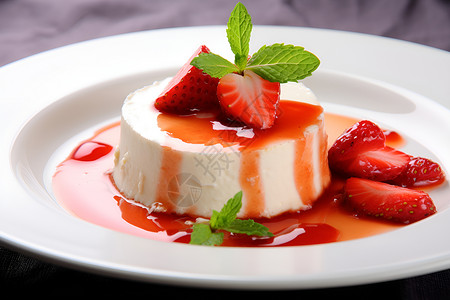 餐桌上的草莓甜点背景图片