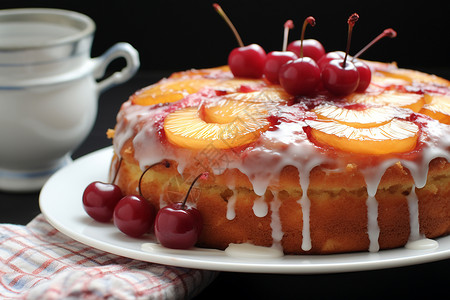 可口美味的水果蛋糕背景图片