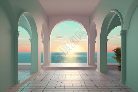 梦幻的海景建筑背景图片
