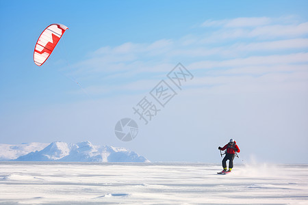 冰雪飞舞的降落伞滑雪背景图片