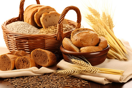 五谷杂粮的小麦面包高清图片