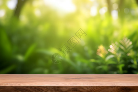 夏季桌面自然中的木质桌面背景