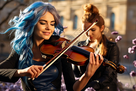 拉小提琴女生两位女士背景