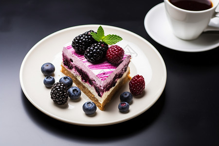 盘子里的蓝莓蛋糕背景图片