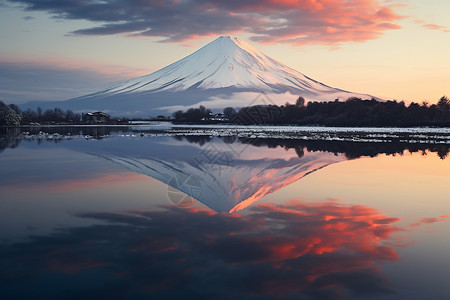 雪山下的湖泊背景图片