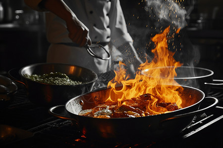 火焰图片烹饪美食的厨师背景