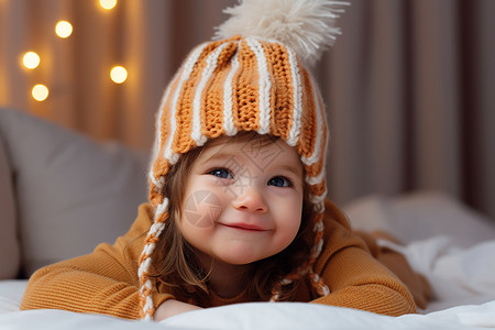 宝贝球可爱的宝宝戴着毛球帽子背景