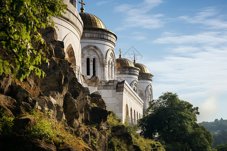 崖壁上的城堡背景图片