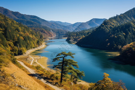 一幅湖光山色的美景背景图片