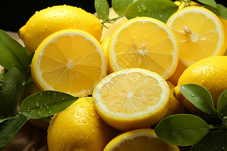 多汁新鲜新鲜采摘的柠檬水果背景