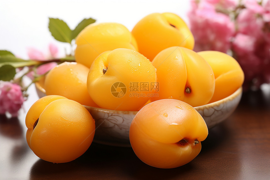 新鲜采摘的杏子水果图片