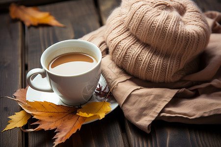 温暖秋日的咖啡时刻背景图片