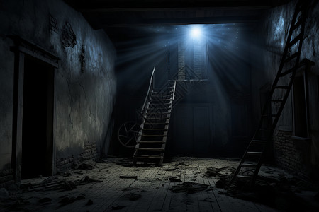 恐怖建筑黑暗恐怖的地下室房屋背景