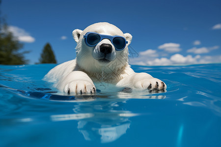 畅游湖泊中的北极熊背景图片
