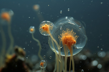 纤毛虫显微镜下的水母群设计图片