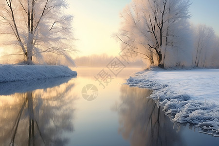 寒冷冬日里一条小河背景图片