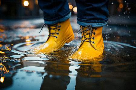 雨水中的雨靴背景图片