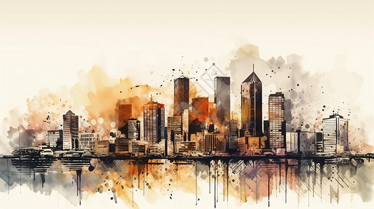 手绘艺术的现代化城市背景图片
