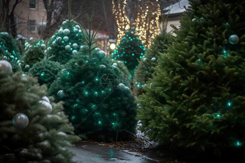 圣诞节日的灯光树木图片