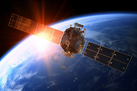 太空空间站漫游地球与太空中的卫星背景