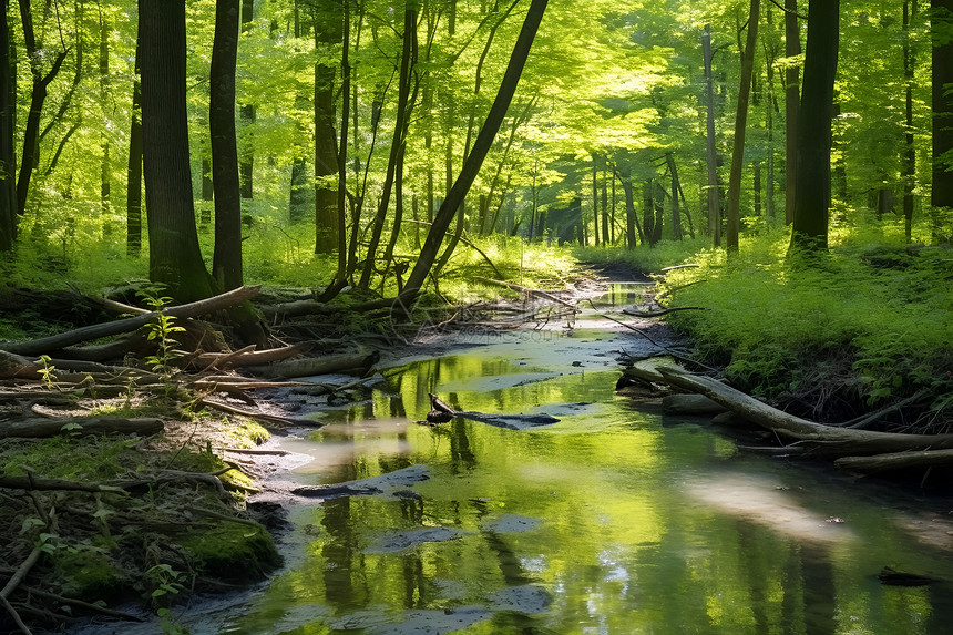 森林中流淌的小溪图片