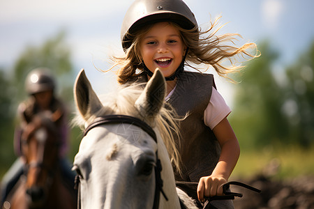 儿童骑马田园赛马快乐时光背景