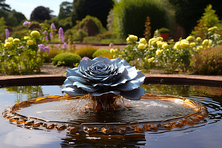 水中的蓝色花朵喷泉背景图片