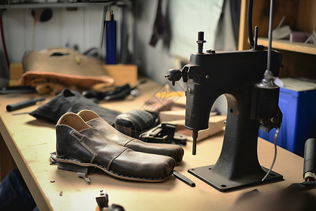 手工缝制皮鞋背景图片