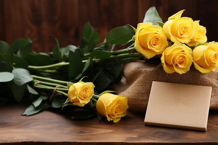 黄玫瑰和礼物背景图片